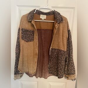 Leopard Print Denim Button Up Shirt